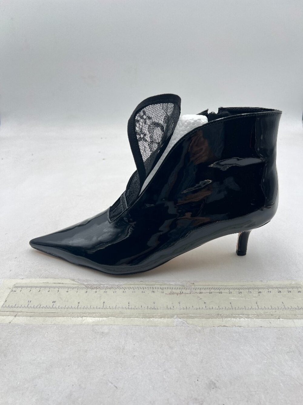 Black Women's Mesh Lace Ankle Boots Wedding Shoes Open Toe Kitten Heels Booties